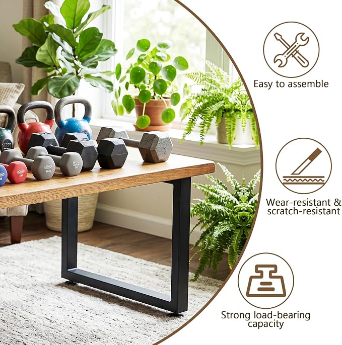 Table Legs 28" H x 24" W Metal Desk Legs Heavy Duty Black Set of 2 | for Dining Table Kitchen Table Office Desk Table Base Replacement，Includes adjustable leveling feet and screws (1,000 LBS )
