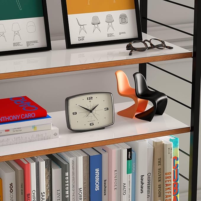 NEWGATE Brooklyn Retro Alarm Clock - Rectangular Matt Black Silent Sweep Clock - Bedside Accessory - 10.6 x 14 x 5.4cm / 4.1 x 5.5 x 2.1in