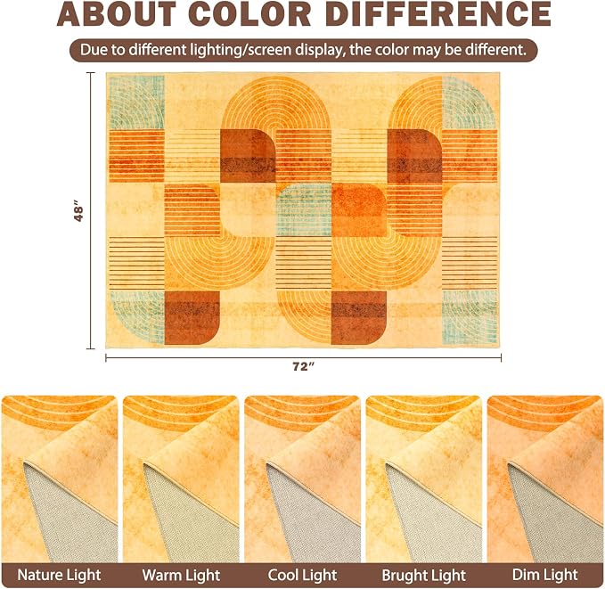 4x6 Area Rugs for Living Room, Soft Modern Geometric Rug for Bedroom, Washable Non-Slip Indoor Floor Abstract Carpet for Dining Room Nursery Home, Multi/Orange
