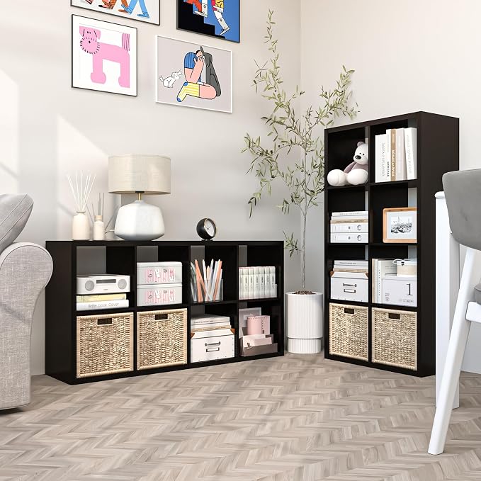 Endearing Limons【2026 Wooden Thick Border 8 Cube Shelf Storage Organizer with Anti-Tipping Kits + Reversible Open Back Bookcase (11 x 11 Unit Cell Chocolate)
