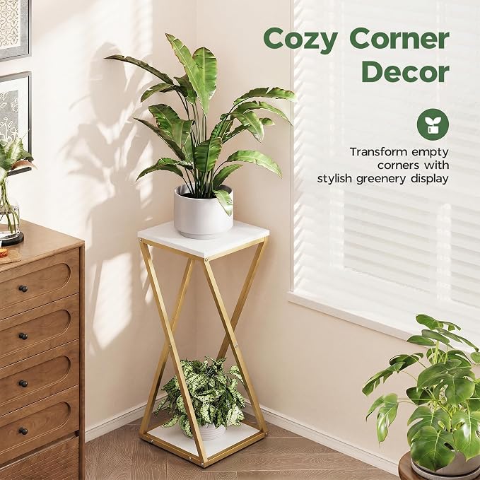 Bamworld Tall Plant Stand Indoor Corner Plant Shelf Tiered Plant Stand Wood Plant Table Heavy Duty Flower Pot Stands Metal Plant Holder for Living Room Bedroom Hallway(GOLD)