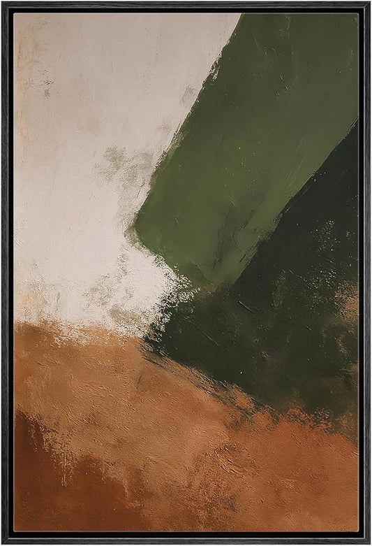 MUDECOR Framed Canvas Print Wall Art Green and Terracotta Minimalist Abstract Contemporary Illustrations Fine Art Decorative Zen Multicolor Country/Farmhouse Retro for Bedroom - 24"x36" BLACK