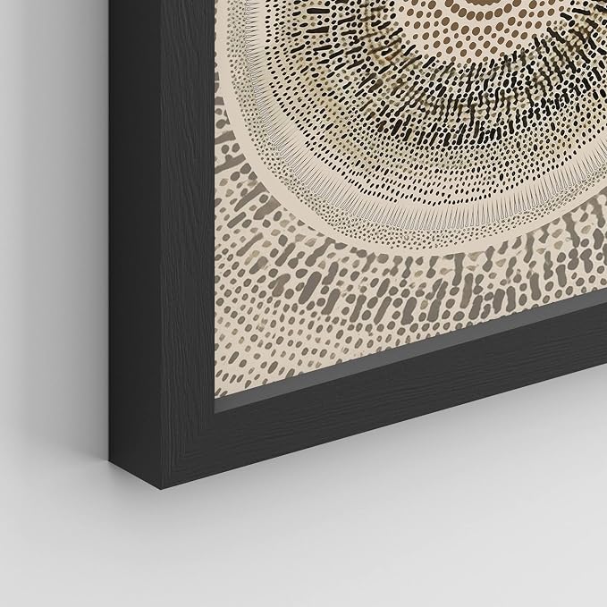 SIGNWIN Framed Art Beige Abstract Geometric Circle Stroke Minimalist Folk Boho Mid-Century Inspired Digital Print Decorative Zen Bedroom Relax Multicolor - 12"x16"x4 Black