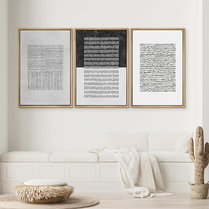 SIGNWIN Framed Canvas Print Wall Art Set Mid-Century Geometric Block Abstract Shapes Cozy Neutral Modern Art Decorative Boho Relax/Zen Nordic for Living Room, Bedroom, Office - 24"x36"x3 Natural