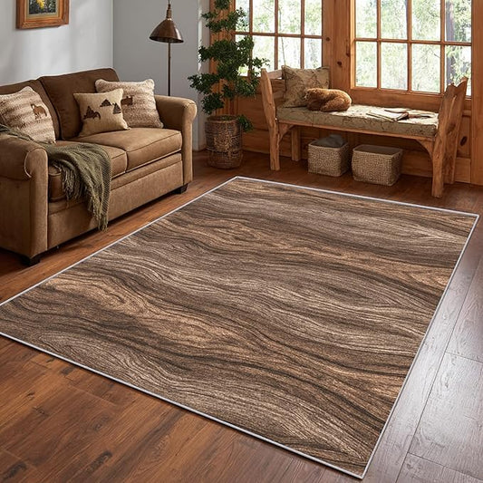 Wood Grain Rustic Area Rug, Vintage Brown Texture Pattern Carpet, Washable Non Slip Low Pile Soft Thin, Living Room Bedroom Home Decor Mat 5x8ft