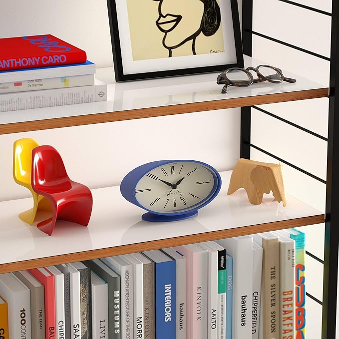 NEWGATE® Ronnie Alarm Clock | Oval Retro Design | Blue Soft Rubberised Finish | Ideal for Bedside, Desk or Shelf | Modern, Retro mid-Century Bedroom & Office Accessory