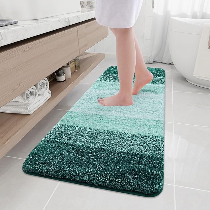 Arotive Microfiber Bathroom Rugs, Shaggy Soft and Absorbent Bath Rug, Non-Slip, Thick Plush Machine Washable Dry Bath Mats for Bathroom, Tub and Shower, 59x17, Dark Green, Rectangular