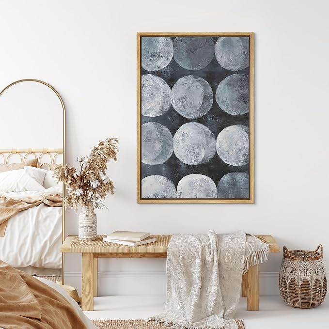 SIGNLEADER Framed Canvas Print Wall Art Dark Blue Moon Phase Circle Illustration Modern Art Decorative Zen for Living Room, Bedroom, Office - 24"x36" NATURAL