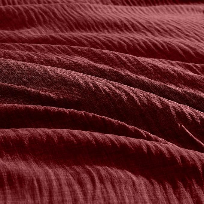 Geniospin Full Comforter Set - 7 Pieces Comforter Full Size, Solid Bedding Set for All Season, Dark Red Textured Bed in a Bag with Sheets