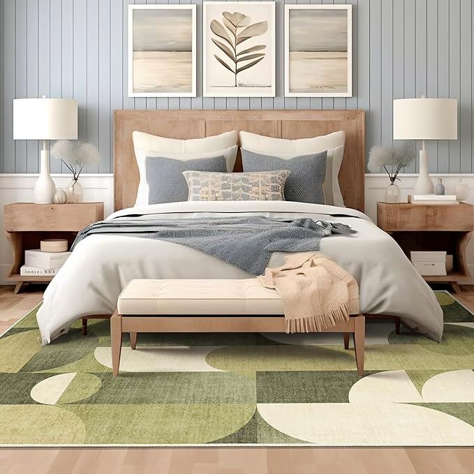 6x9 Area Rugs Green Washable Rug for Living Room Bedroom,Large Modern Geometric Non Slip Carpet for Kitchen Dining Room
