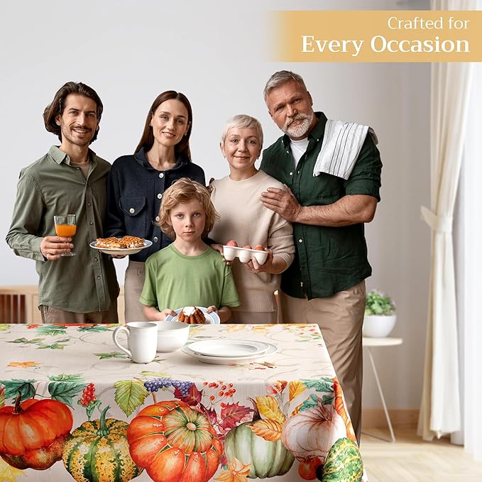Maison d' Hermine Table Cloth Rectangle Table 100% Cotton 60 x 120 Inches Fall Tablecloth Reusable Everyday Use for Thanksgiving Christmas Decorations Dining Farmhouse Party (Lumina)