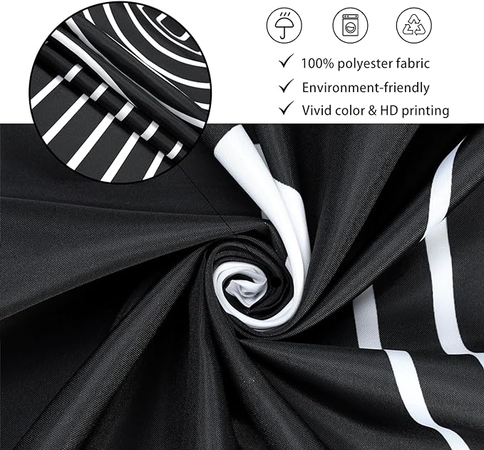 Black and White Shower Curtain, Boho Minimalist Mid Century Modern Arch Geometric Machine Washable Waterproof Fabric for Bathroom Bathtub Decor with Hooks 60Wx72H