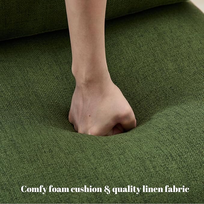 DUOMAY Mid-Century Modern Accent Chair Armchair, Soft Linen Fabric Sofa Lounge Chair Reading Chair with Metal Leg for Living Room Bedroom Office, Green
