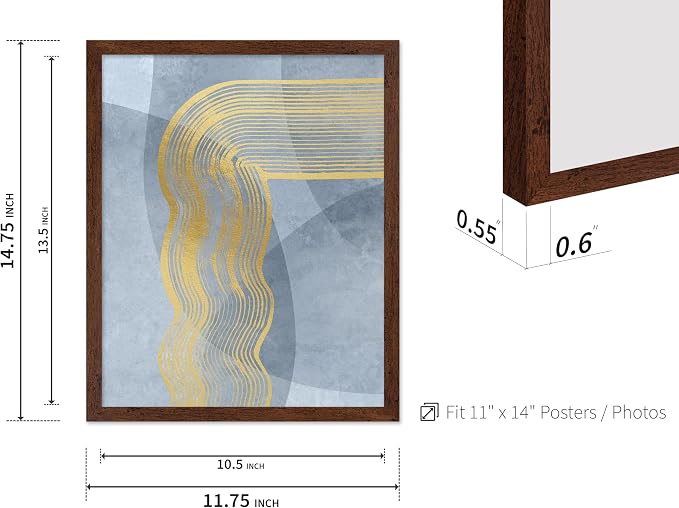 Poster Master Golden Lines Poster - Graphical Illustration Print - Abstract Design - Mid Century Modern Artwork - Visual Art - Chic Boho Artwork - Bedroom Decor - 11x14 Brown Framed