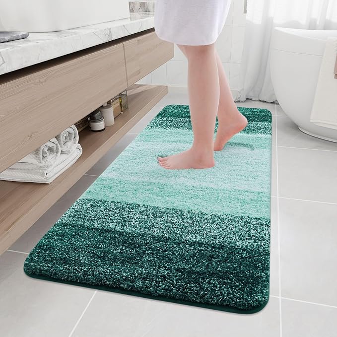 Arotive Microfiber Bathroom Rugs, Shaggy Soft and Absorbent Bath Rug, Non-Slip, Thick Plush Machine Washable Dry Bath Mats for Bathroom, Tub and Shower, 59x24, Dark Green, Rectangular