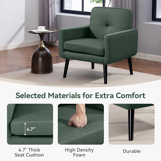 Vogue Furniture Direct Accent Chair Set of 2, Fabric Modern Chair with Wooden Frame, Cozy Armchair Reading Chair with Comfy Back for Apartment, Living Room, Bedroom, Small Space, Corner, Green