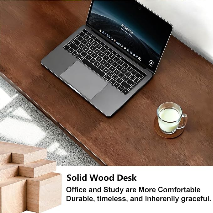 Solid Wood Desk,40" Oak Wooden Desk with Drawers,Mid Century Modern Small Computer Desk with Drawers for Small Spaces Home Office Solid Wood Writing Desk (Walnut Color-2, 40")