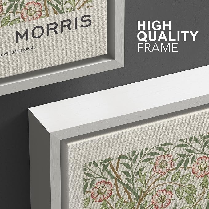 wall26 Framed Canvas Print Wall Art Set William Morris Flower Pattern Tapestries Nature Floral Illustrations Fine Art Decorative Botanical Rustic for Living Room, Bedroom, Office - 24"x36"x3 White
