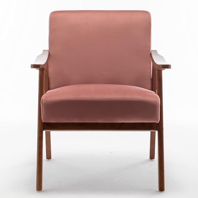 Container Furniture Direct Accent Chair with Microfiber Upholstery and Solid Wood Frame, Classic Mid-Century Modern Living Room Furniture for Extra Seating, Rose