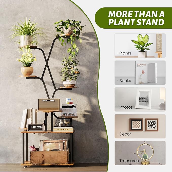 60" Tall Indoor Plant Stand, 9-Tiered Indoor Plant Stand for Large Plants, Metal Plant Stand Indoor with Grow Lights for Living Room, Balcony & Patio