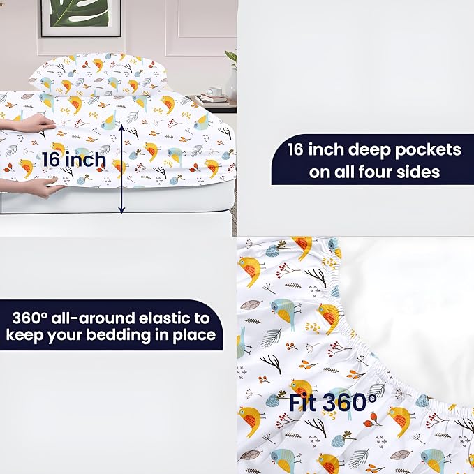 SGI bedding 100% Egyptian Cotton Sheets RV King Size – 600 Thread Count Sheets Set, Soft, Cooling, 15" Deep Pocket, Luxury Hotel Bedding, Breathable, Durable -Spring Bird