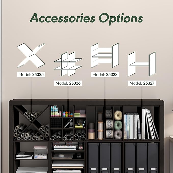 Furinno Cubicle Cube Insert, X-Shelf Cube Organizer, 3-Shelf Accessory, Fits into Triple Thick Cubes Series, IKEA Kallax, for Organizers and Storage, Black Dark Oak