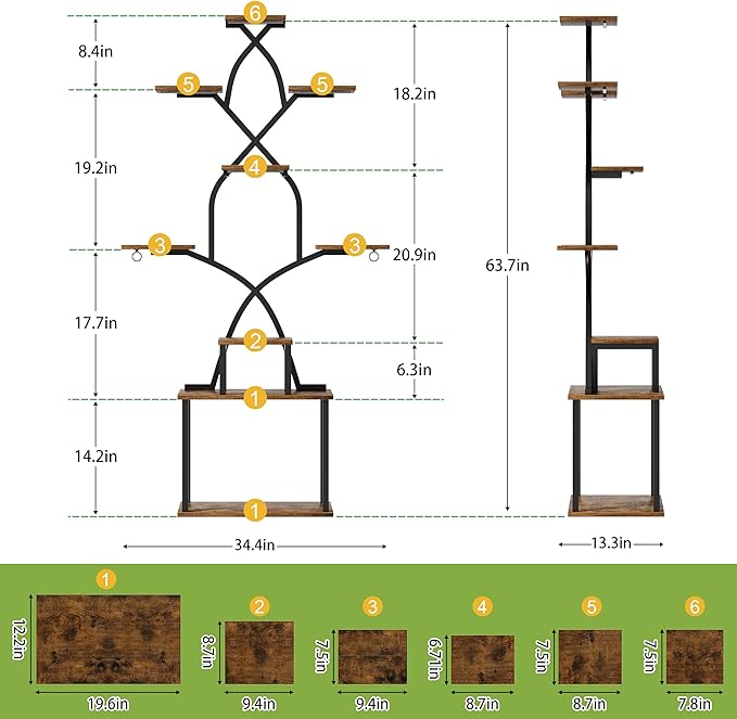 Plant Stand Indoor with Grow Lights - 7 Tier Indoor Plant Shelf, 64" Tall Plant Stands for Indoor Plants, Corner Metal Plant Stand, Plant Holder for Living Room, Porch, Black