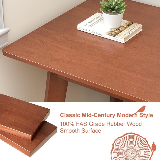 Solid Wood Desk with Large Desktop - 70.9" Mid Century Modern Executive Desks, Farmhouse Home Office Computer Desks for Two People, Writing Study Table | 2 Person Desk for Any Room-Walnut