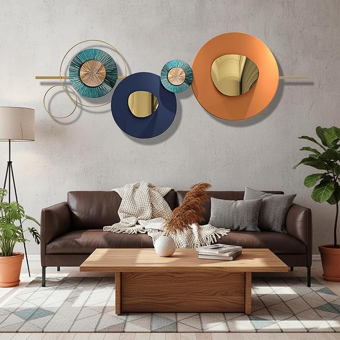 JFUJFU Large Orange Metal Wall Decor - Abstract 3D Geometric Sculptural Art for Mid Century Modern Living Room & Entryway