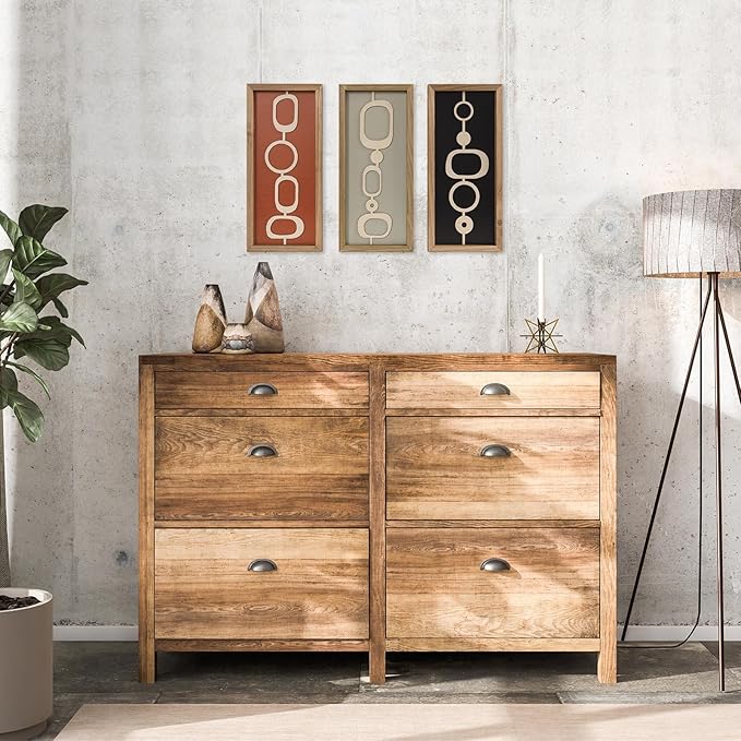 pechpell 3 Set Of Mid Century Modern Wall Art Wooden Framed, Modern Boho 3D Abstract Geometric Mcm Wall Hanging For Living Room, Bedroom, Entryway, Home Office, Earth Tone Minimalist Decor