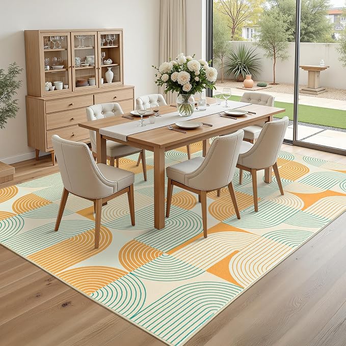 Area Rugs for Living Room 4x6, Washable Modern Abstract Rug for Bedroom, Soft Non-Slip Indoor Floor Carpet for Dining Room Nursery Office Home, Orange