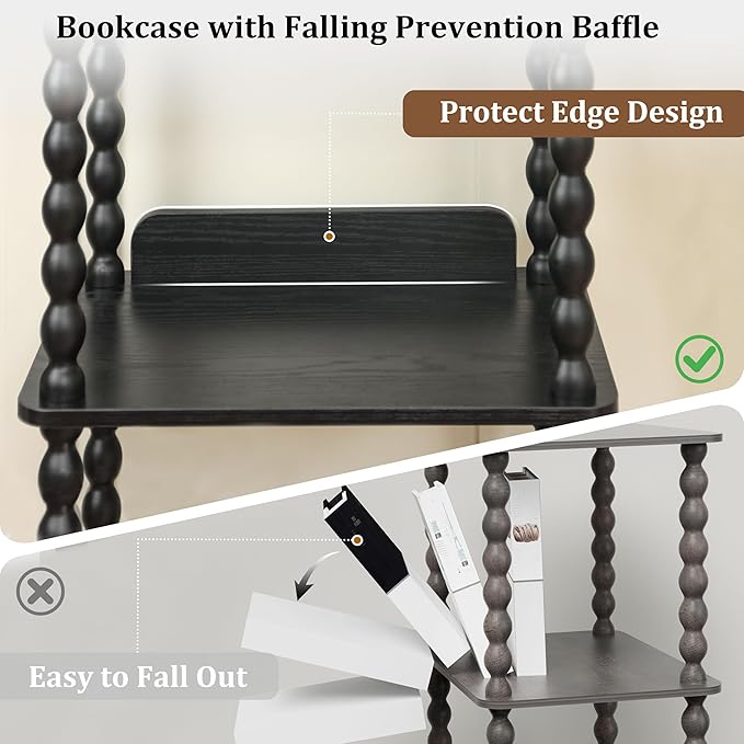 Fultyle Book Shelf, 4-Tier Bookshelf with Storage, Small Bookcase Display Shelves with Solid Wood Legs for Bedroom, Living Room, Office and Small Spaces (Black)