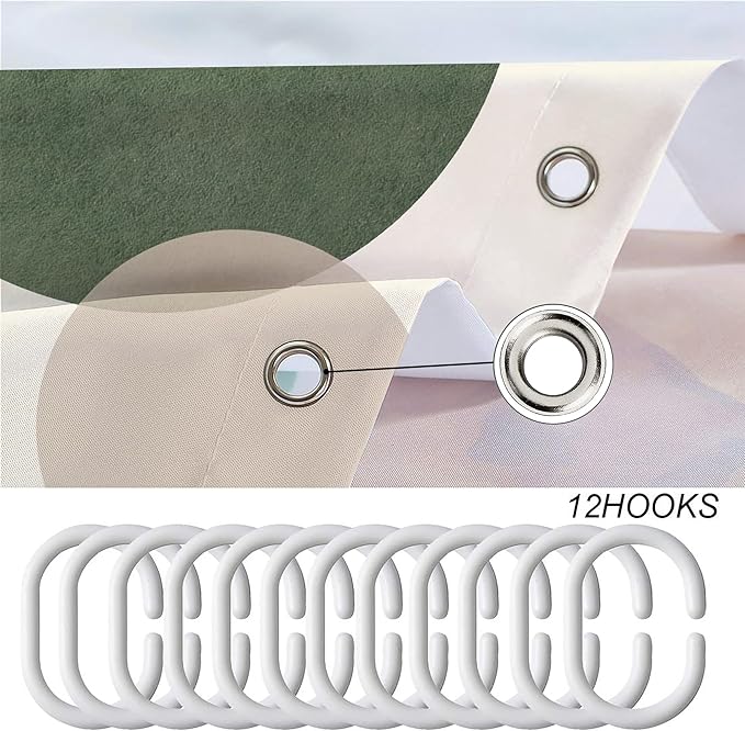 Miyotaa Abstract Sage Green Shower Curtain Set 71Wx71H Inches Minimalist Plant Aesthetic Modern Neutral Leaves Mid Century Waterproof Bathroom Curtain with 12 Hooks