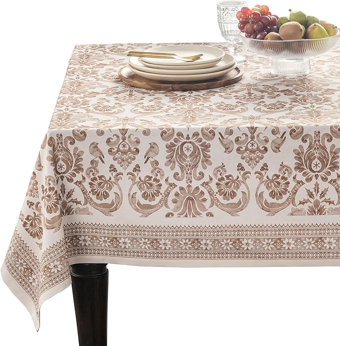 Maison d' Hermine Table Cloth Rectangle Table 100% Cotton 60 x 120 Inches Fall Tablecloth Reusable Everyday Use for Thanksgiving Christmas Decorations Dining Farmhouse Party (Allure)