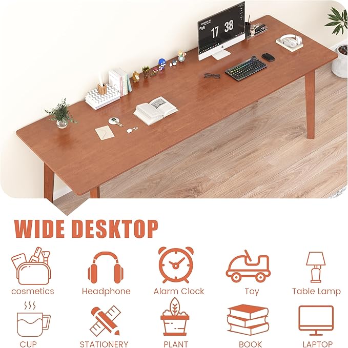 Solid Wood Desk with Large Desktop - 63" Mid Century Modern Executive Desks, Farmhouse Home Office Computer Desks for Two People, Writing Study Table | 2 Person Desk for Any Room-Walnut