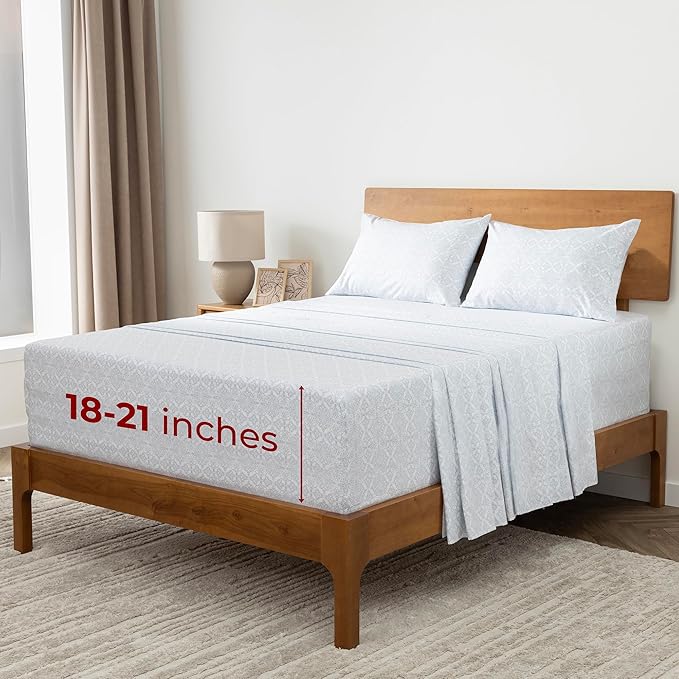 Mellanni Extra Deep Full Sheets - 4 PC Iconic Collection Bedding - Hotel Luxury, Ultra Soft, Cooling Bed Sheets - Wrinkle, Fade, Stain Resistant (Full, Laced Sky Blue)