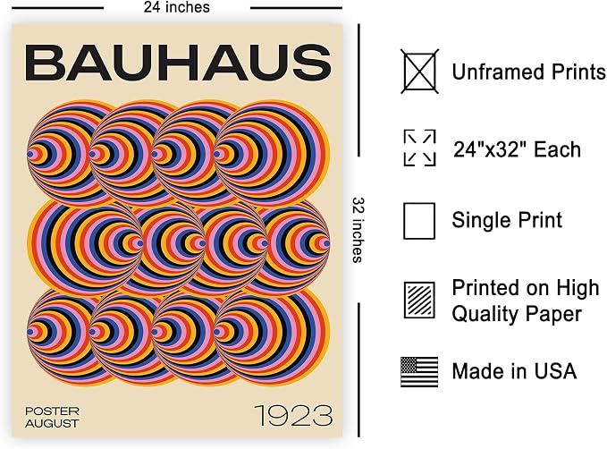 Poster Master Bauhaus Poster - Abstract Spiral Print - Geometric ART - Rainbow ART - Psychedelic Style - Chic Boho - Mid Century Modern - Living Room or Bedroom Decor - 24x32 UNFRAMED Wall Decor