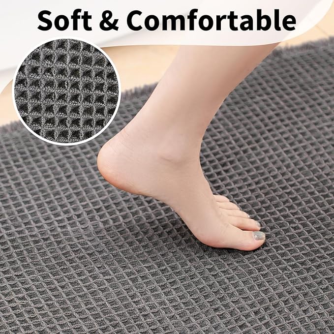 Waffle Bath Mat - Boho Bathroom Rugs Non Slip Washable, Super Absorbent & Quick Dry, Small Bath Mats Farmhouse Bathroom Decor, 18'' x 30'', Dark Grey