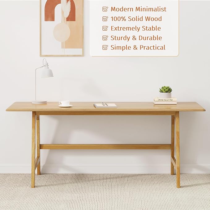 IOTXY Solid Wood Writing Table - 72" W x 24" D Minimalist Long Computer Desk for Home Office, Work, Study, Creativity, and PC Workstation, Oak