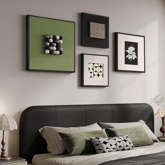 Large Framed Modern Wall Art Decor for Living Room, 4 Piece 3D Textured Minimalist Geometric Artwork for Walls, Sage Green Black and White Paintings Wall Home Decor for Dining Room, Hallway, Bedroom