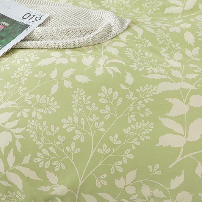 HoneiLife Wildflower Duvet Cover King - 100% Cotton Comforter Cover Sets, 3-PC Comfortable Floral Duvet Cover Sets, Soft & Breathable Duvet Cover with Zipper Closure & Corner Ties, Vibrant Green