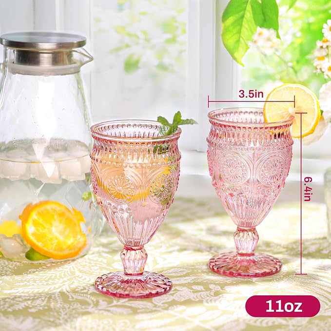 Darlion Wine Goblets, Goblet Glasses, Pink Goblets, Wine Glasses Set of 4, Pink Glasses Drinking for Party Home Wedding