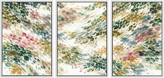 SIGNWIN Framed Canvas Print Wall Art Set Colorful Botanical Watercolor Brush Abstract Illustrations Modern Art Decorative Boho Relax/Zen Nordic for Living Room, Bedroom, Office - 24"x36"x3 White