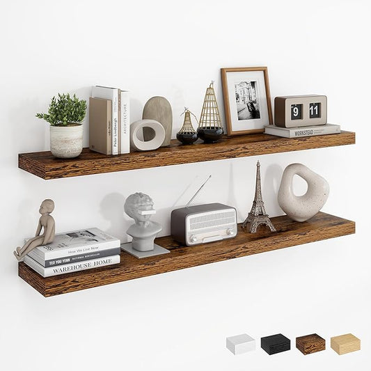 Dreamland 40Inch Floating Shelves for Wall, Rustic Wooden Storage Shelf for Living Room, Kitchen, Farmhouse, Wall Mounted Display Shelving with Invisible Heavy-Duty Metal Bracket, Set of 2 - Brown