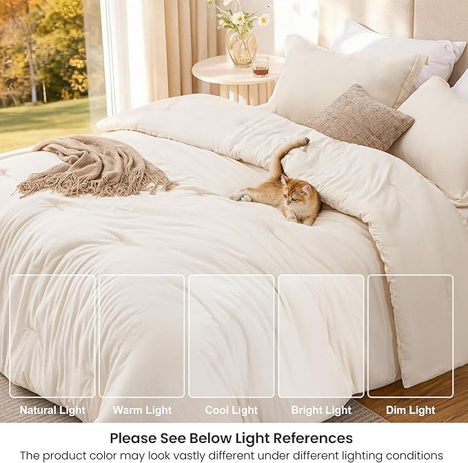 Love's cabin Beige Full Comforter Set, 3-Piece Prewashed Bed Set with 1 Comforter (79 x 90 in) & 2 Pillowcases, Lightweight & Breathable for All Seasons | Soft