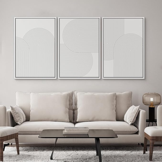 SIGNWIN Framed Canvas Print Wall Art Set Geometric Duotone Futuristic Arches Shapes Abstract Illustrations Modern Art Decorative Nordic Calm/Zen for Living Room, Bedroom, Office - 16"x24"x3 White