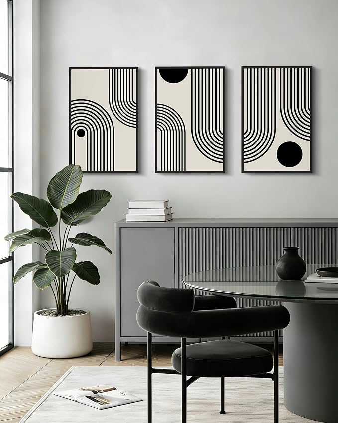 Drsoum Black Abstract Wall Art Framed Minimalist Bohemian Wall Decor Geometric Lines Artwork Hallway Bedroom Prints Ready to Hang 16x24in Black Framed