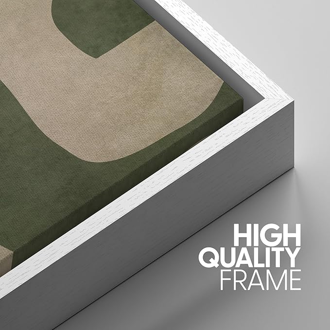 SIGNWIN Framed Canvas Print Wall Art Set Abstract Geometric Green and Beige Tones Illustrations Modern Art Decorative Boho Relax/Zen Nordic for Living Room, Bedroom, Office - 16"x24"x3 White