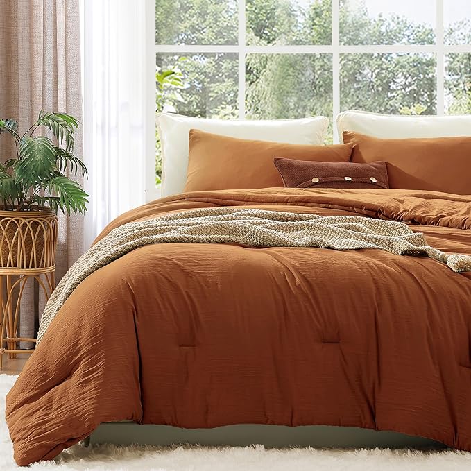 WRENSONGE Twin/Twin XL Comforter Set - 2 Pieces Prewashed Burnt Orange Comforter Soft Lightweight for All Seasons, Fluffy Down Alternative Twin XL Comforter with 1 Pillow Sham