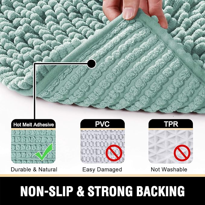 H.VERSAILTEX Bath Mats - Non Slip Luxury Chenille Bathroom Rugs, Extra Soft Absorbent Shaggy, Washable Fast Dry 2 Piece (Aqua Foam, 20" x 32"/17" x 24")